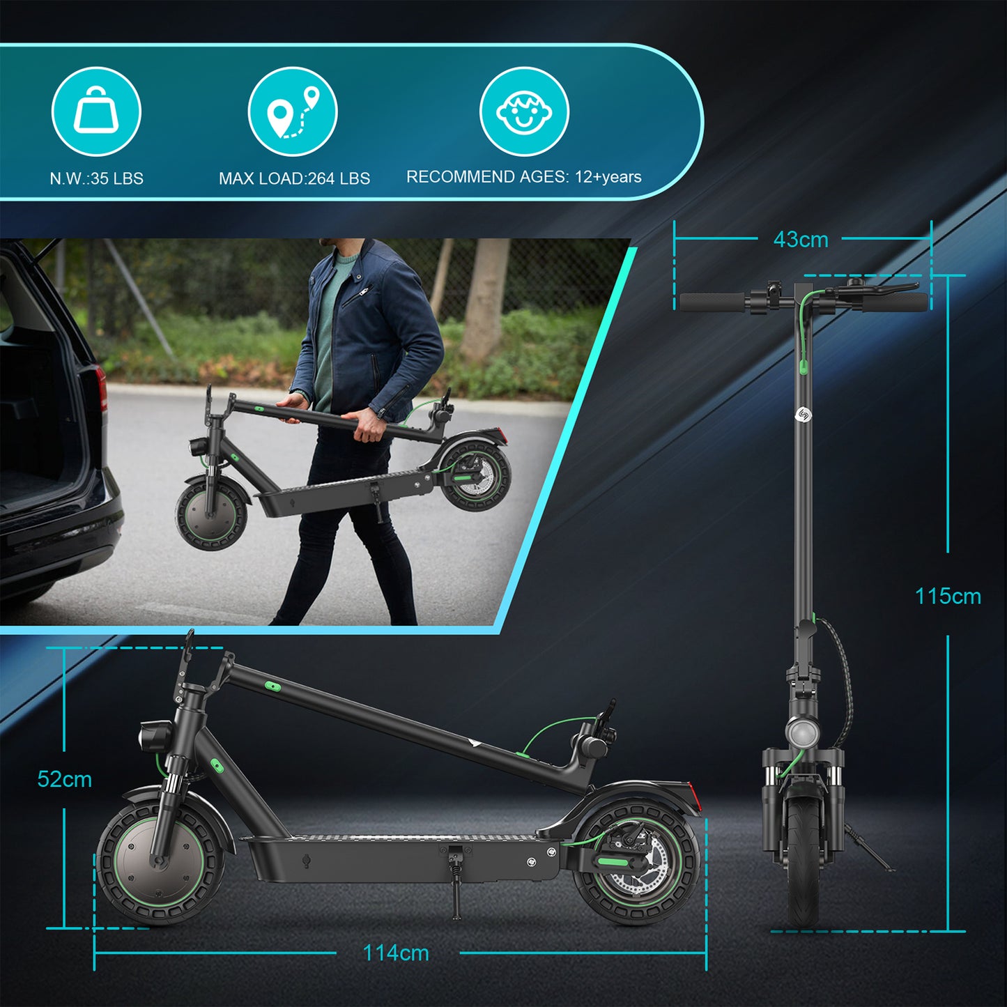 ISINWHEEL S9 MAX - Trottinette électrique 500W 36V 10.4AH