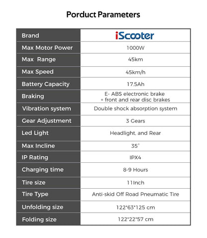 ISCOOTER iX6 - Trottinette électrique 1000W 48V 17.5AH