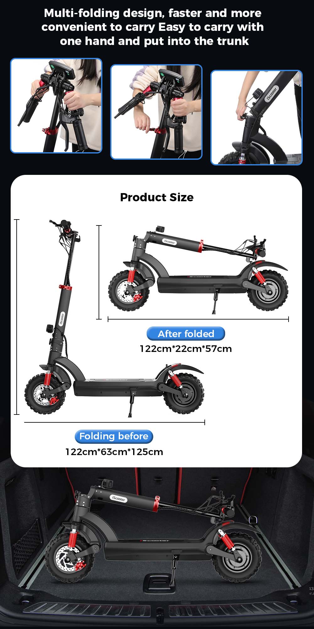 ISCOOTER iX6 - Trottinette électrique 1000W 48V 17.5AH